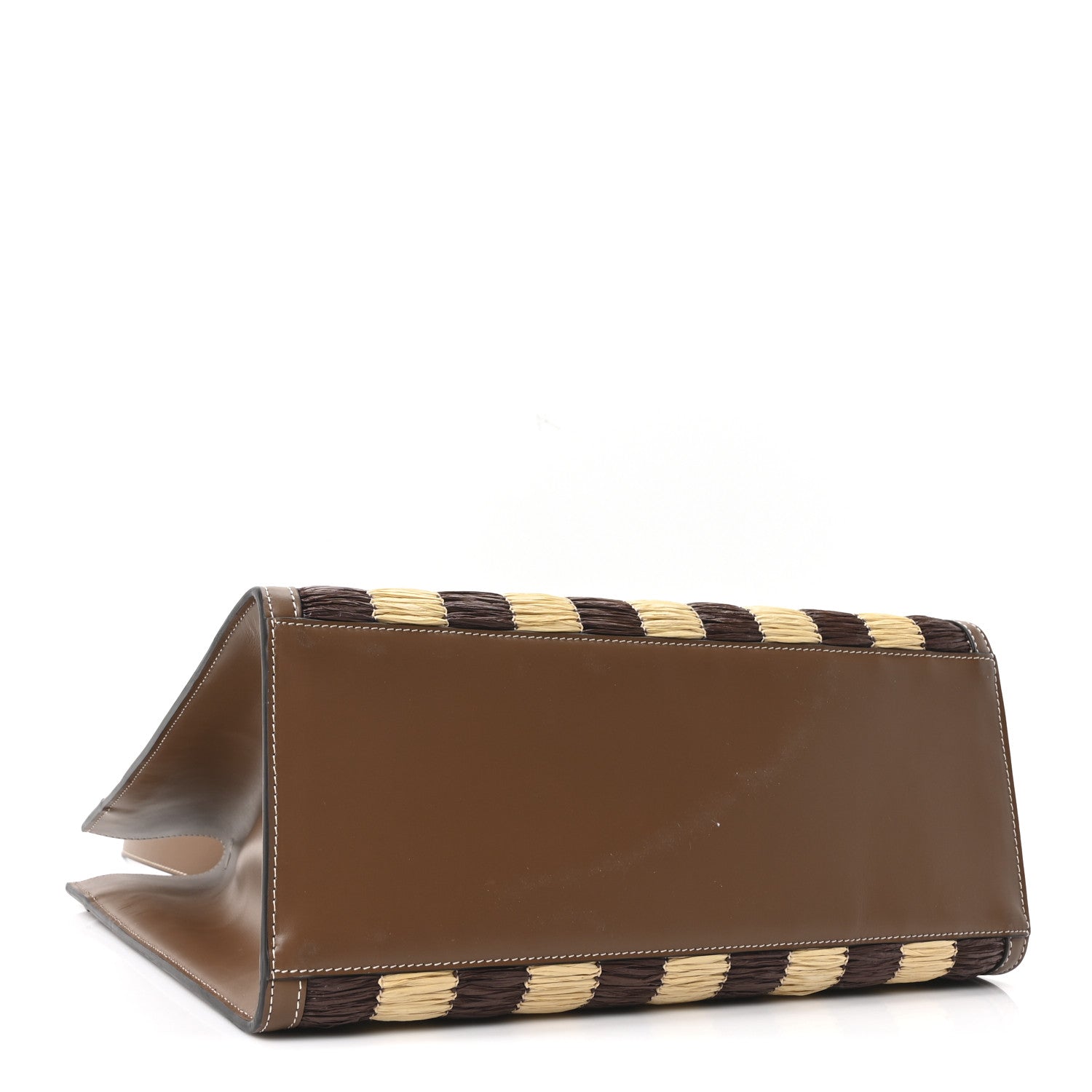 Fendi Paglia Pequin Vitello King Woven Medium Fendi Sunshine Shopper Tote Naturale Gianduia 4 of 9