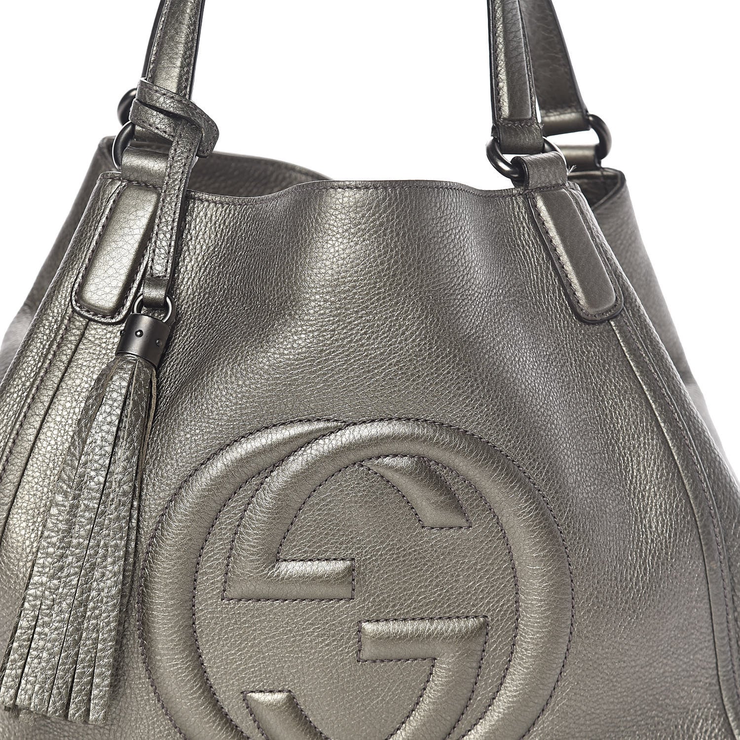 Gucci Metallic Pebbled Calfskin Medium Soho Shoulder Bag Sasso 8 of 10