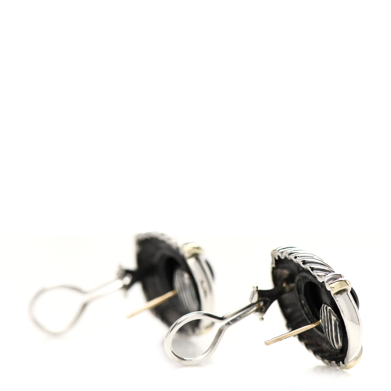 Cartier DAVID YURMAN Sterling Silver 14K Yellow Gold Black Onyx Oval Earrings 3 of 6