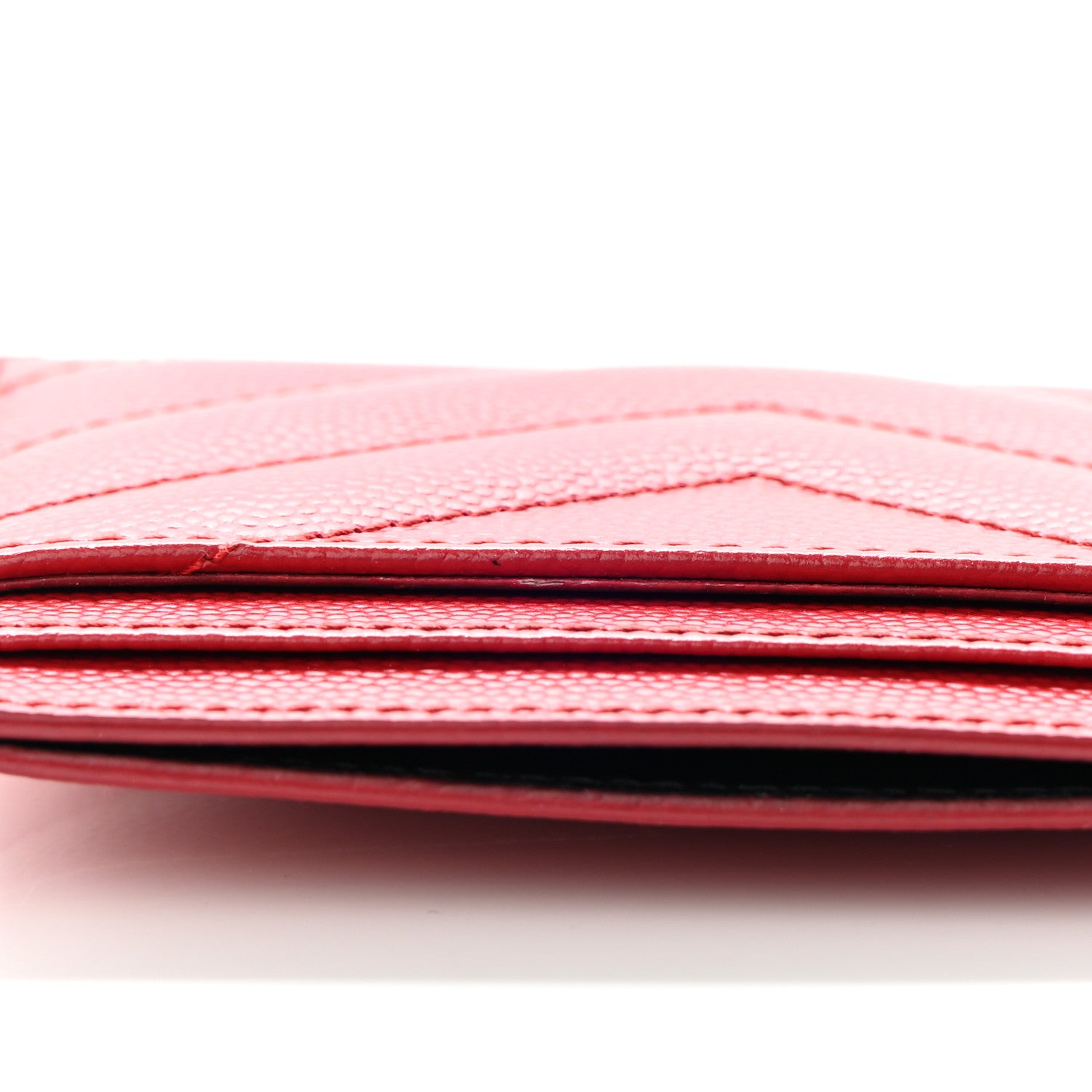 Saint Laurent Grain De Poudre Matelasse Chevron Monogram Credit Card Case New Red 12 of 14