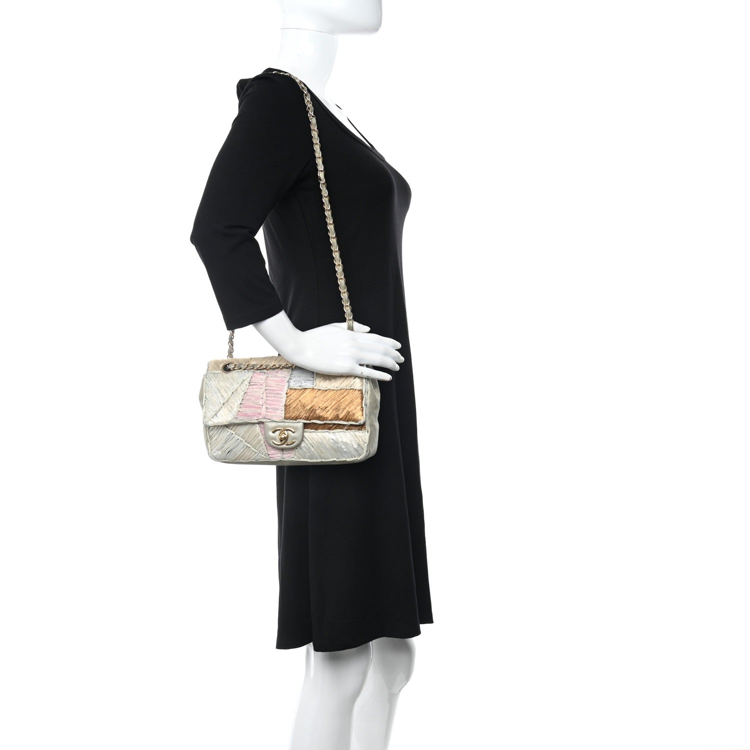 Chanel Metallic Woven Raffia Patchwork Single Flap Green 2 of 11