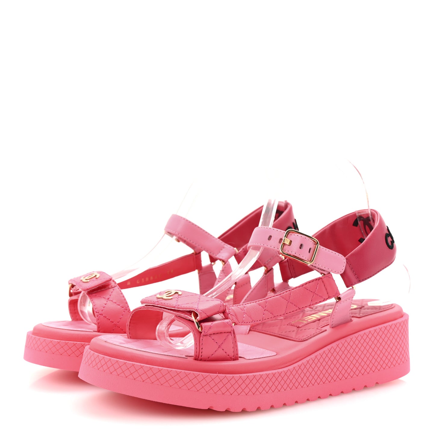Lambskin Logo Platform Sandals 39 Pink Red