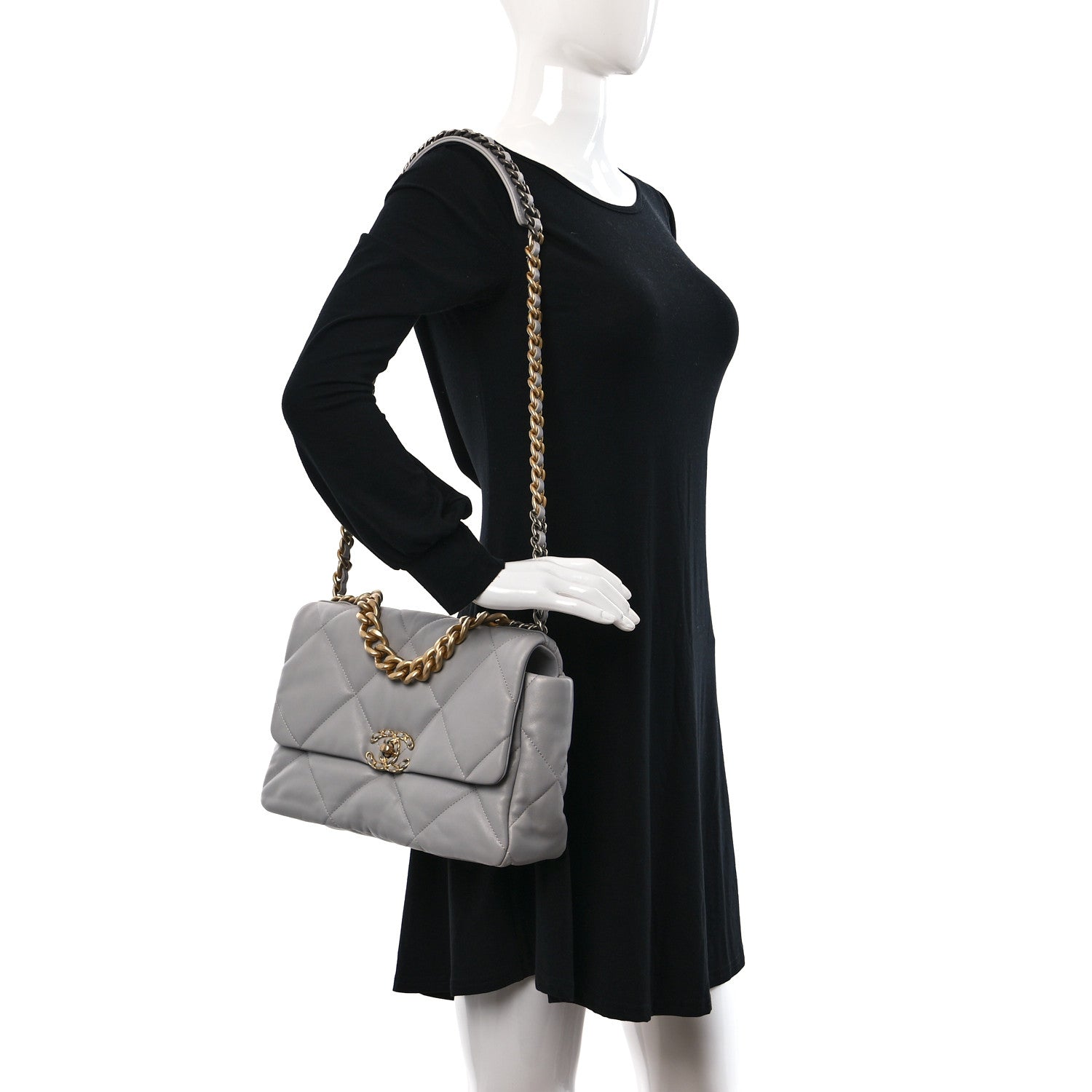 Chanel Goatskin Quilted Large Chanel 19 Flap Grey 2 of 10