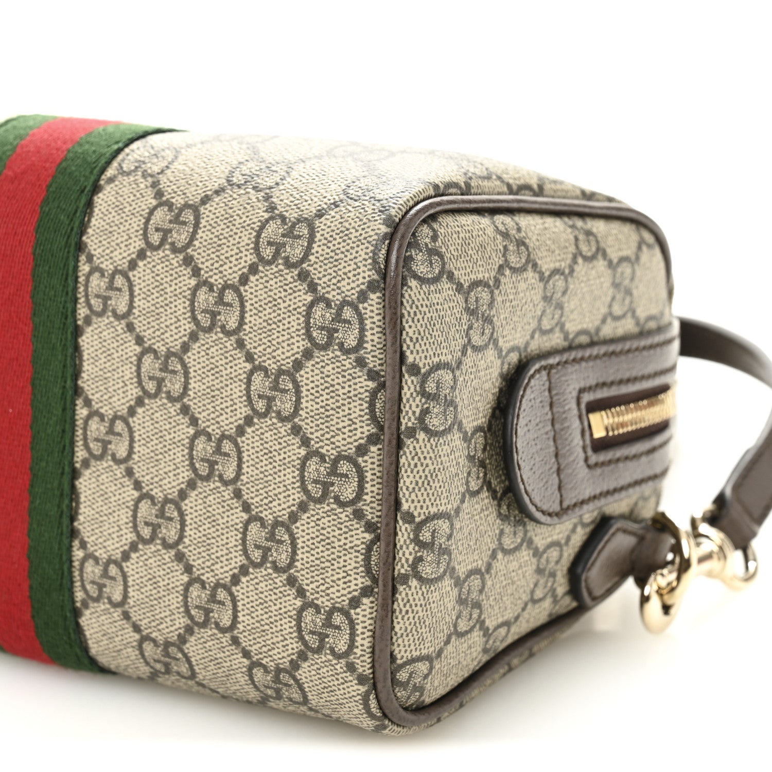 Gucci GG Supreme Monogram Textured Dollar Calfskin Web Mini Ophidia Top Handle Bag Beige Ebony New Acero 10 of 10