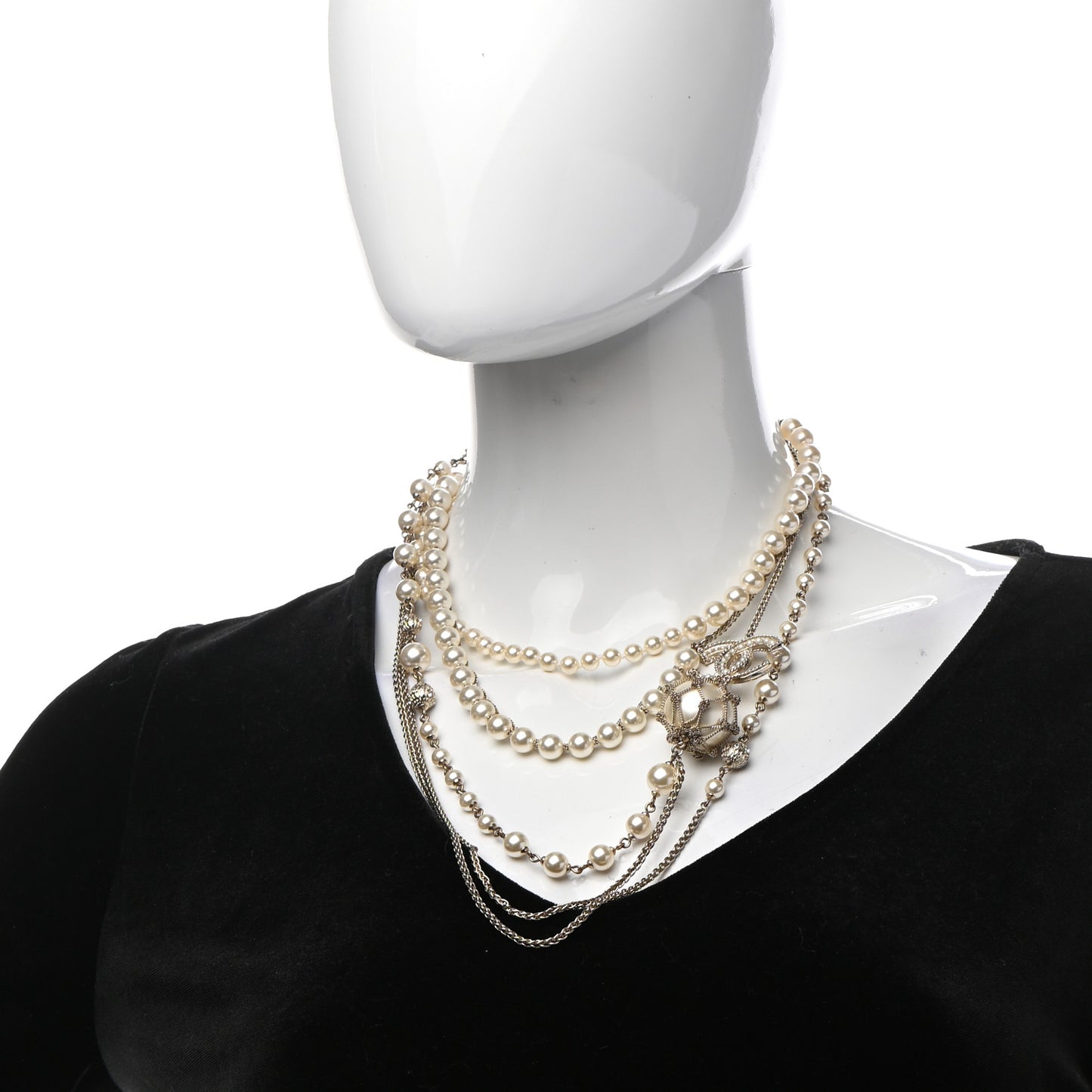 Pearl Chain CC Long Multistrand Necklace Gold