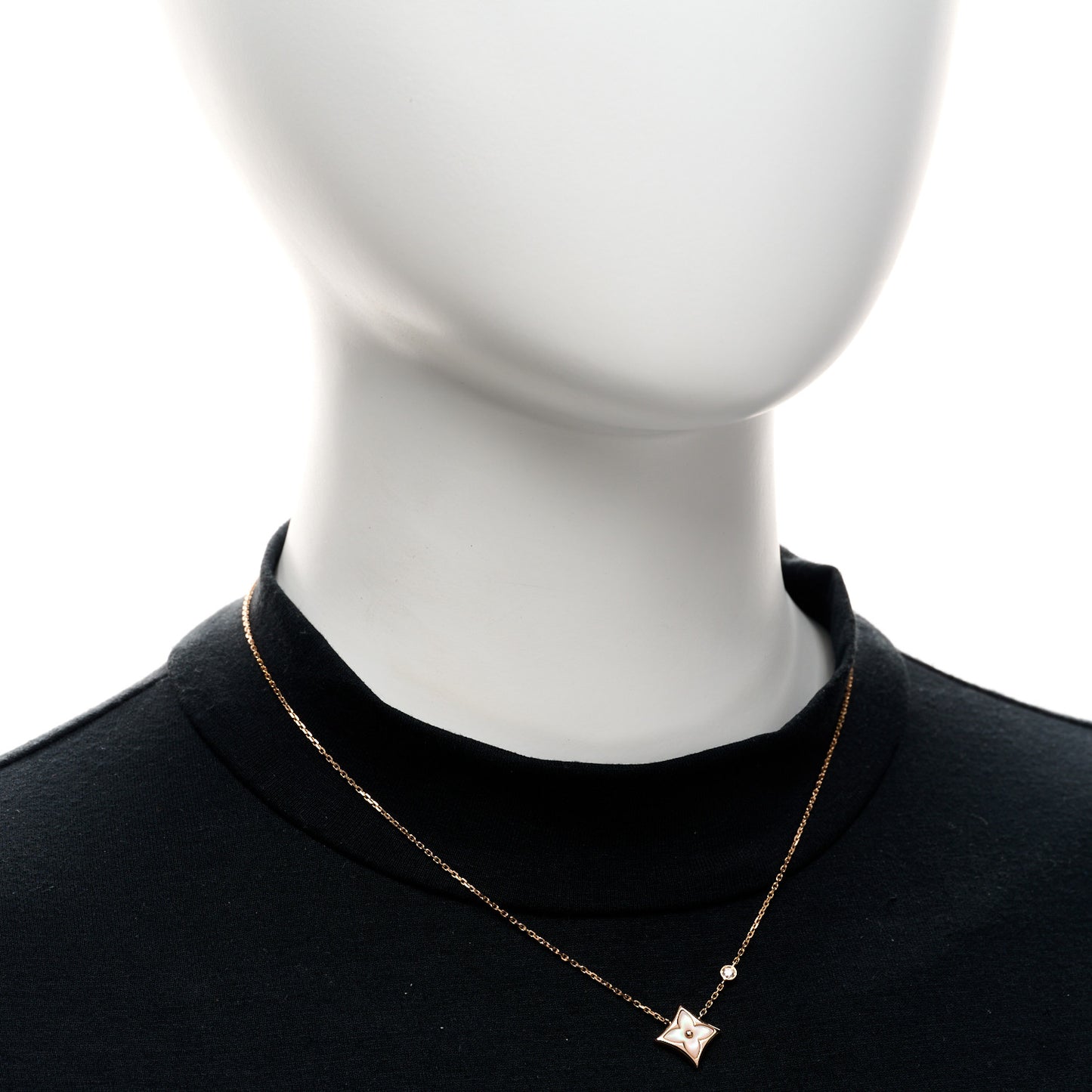 18K Pink Gold Diamond Pink Mother of Pearl Color Blossom BB Star Pendant Necklace