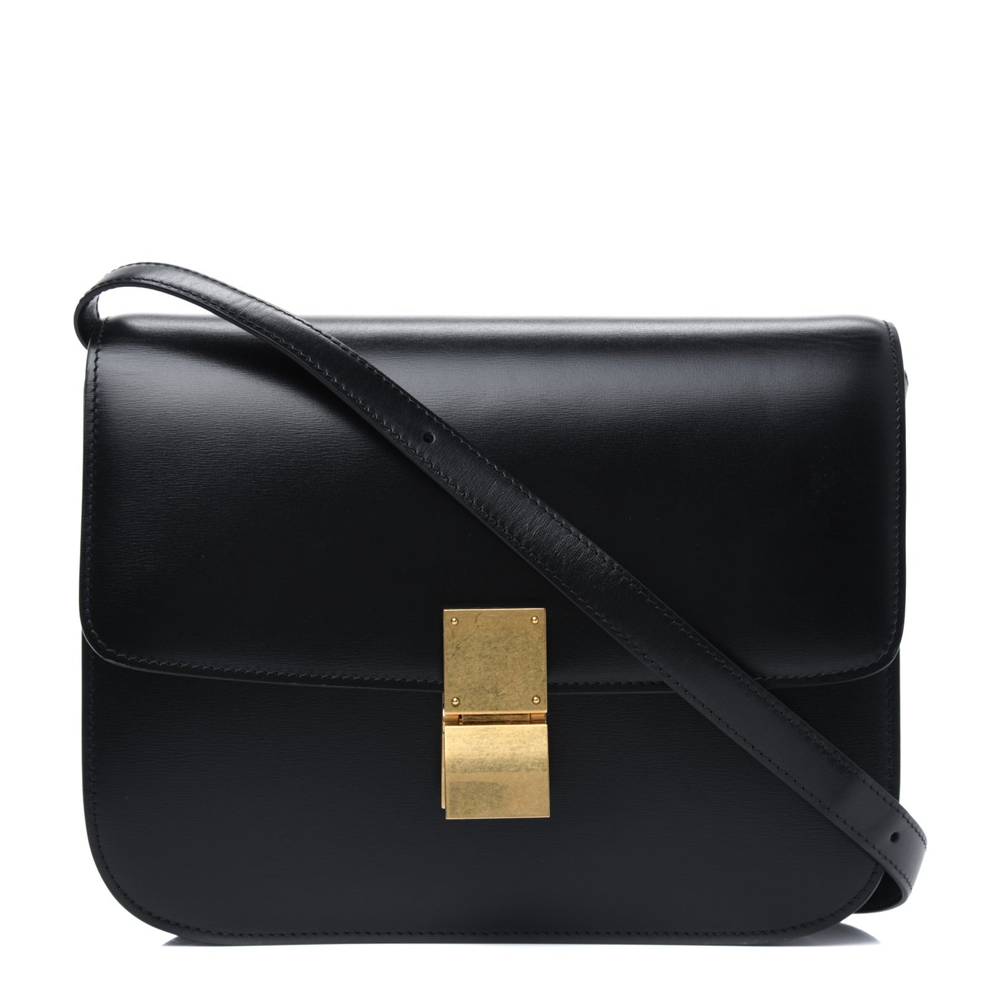 Box Calfskin Medium Classic Box Flap Bag Black