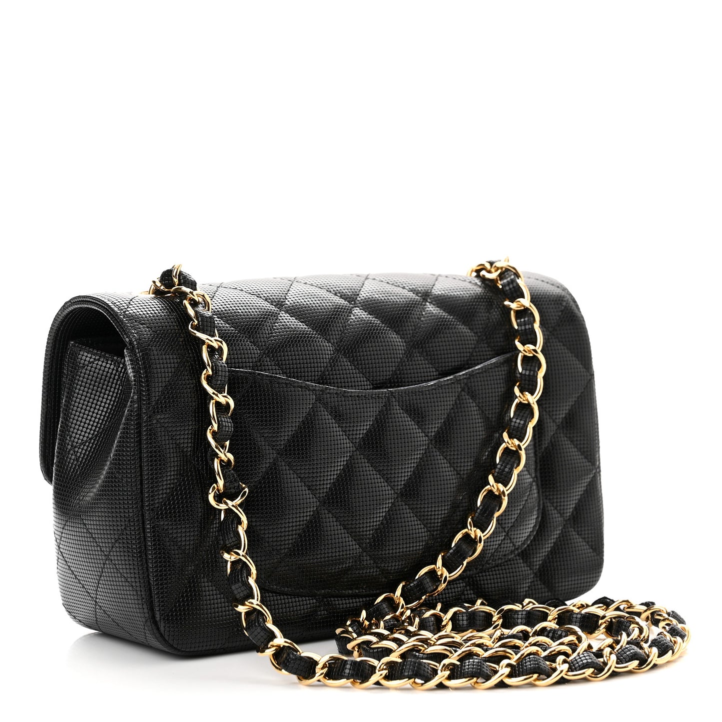 Metallic Calfskin Quilted Pixel Effect Mini Rectangular Flap Black