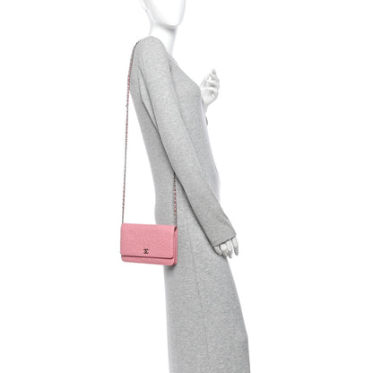 Chanel Lambskin Camellia Embossed Wallet on Chain WOC Pink 2 of 13