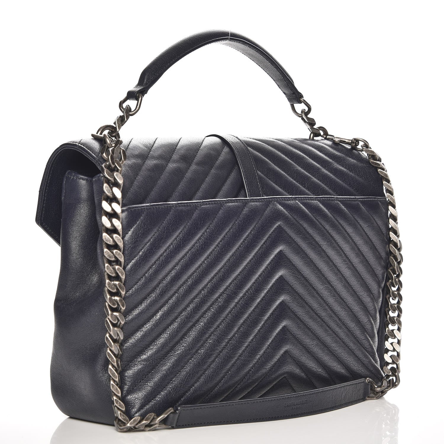Saint Laurent Sheepskin Matelasse Chevron Monogram Large College Satchel Navy Blue 4 of 8