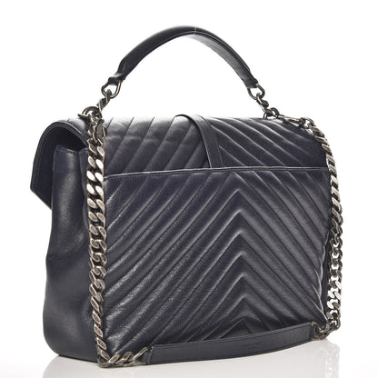 Saint Laurent Sheepskin Matelasse Chevron Monogram Large College Satchel Navy Blue 4 of 8