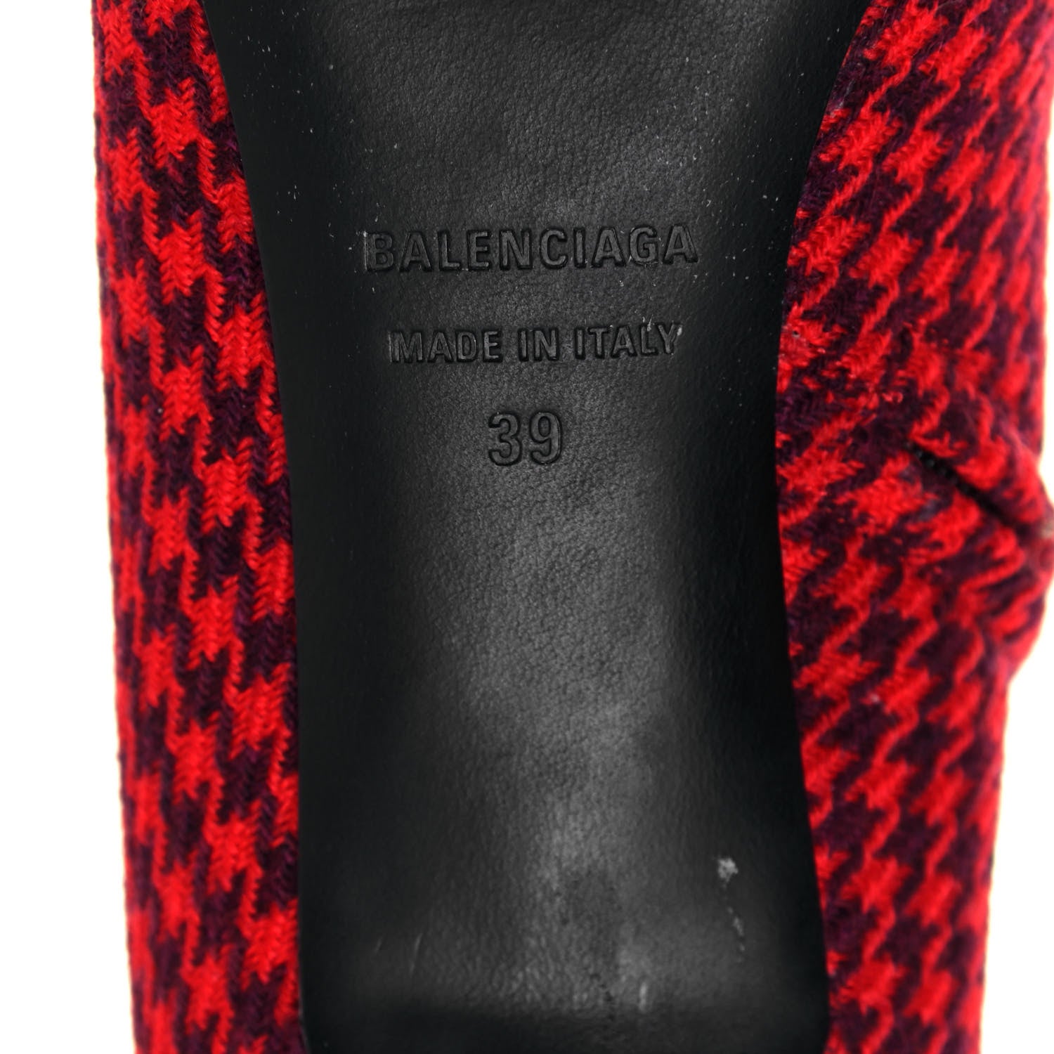 Balenciaga Wool Houndstooth BB Pointy Toe Ankle Booties 39 Red Black Gold 7 of 8