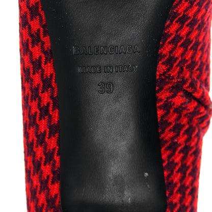 Balenciaga Wool Houndstooth BB Pointy Toe Ankle Booties 39 Red Black Gold 7 of 8