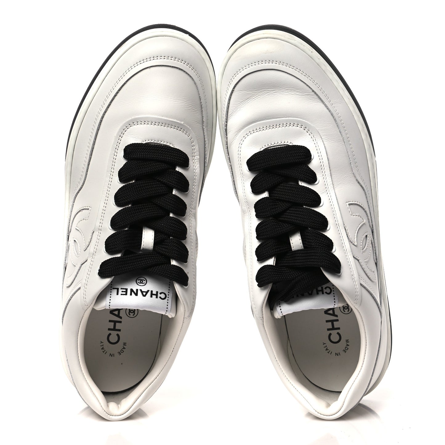Calfskin CC Womens Sneakers 40 White Black