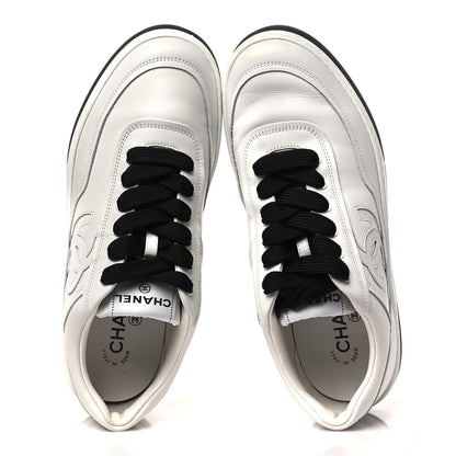 Chanel Calfskin CC Womens Sneakers 40 White Black 2 of 9