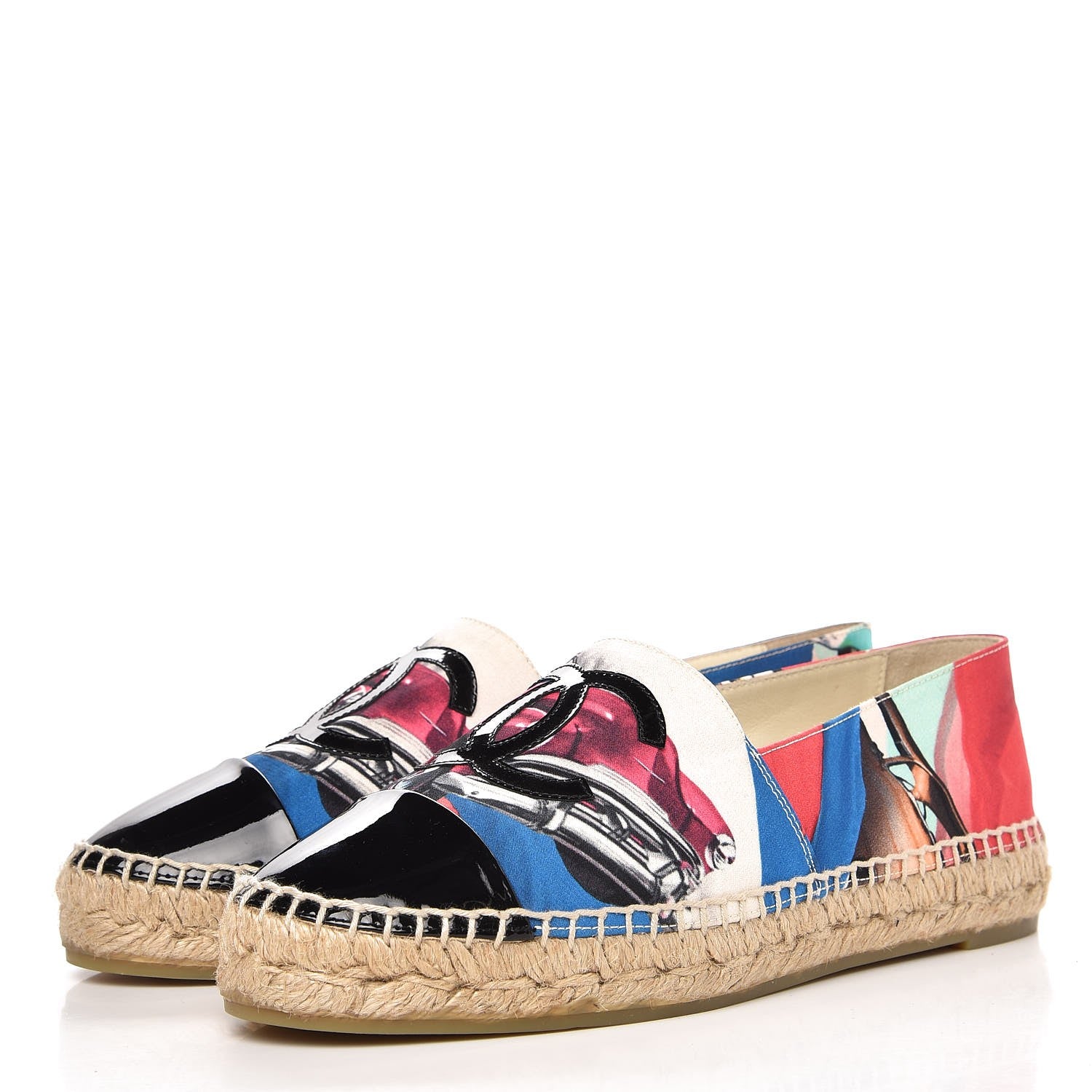 Chanel Crepe Patent CC Espadrilles 37 Multicolor Black 3 of 11