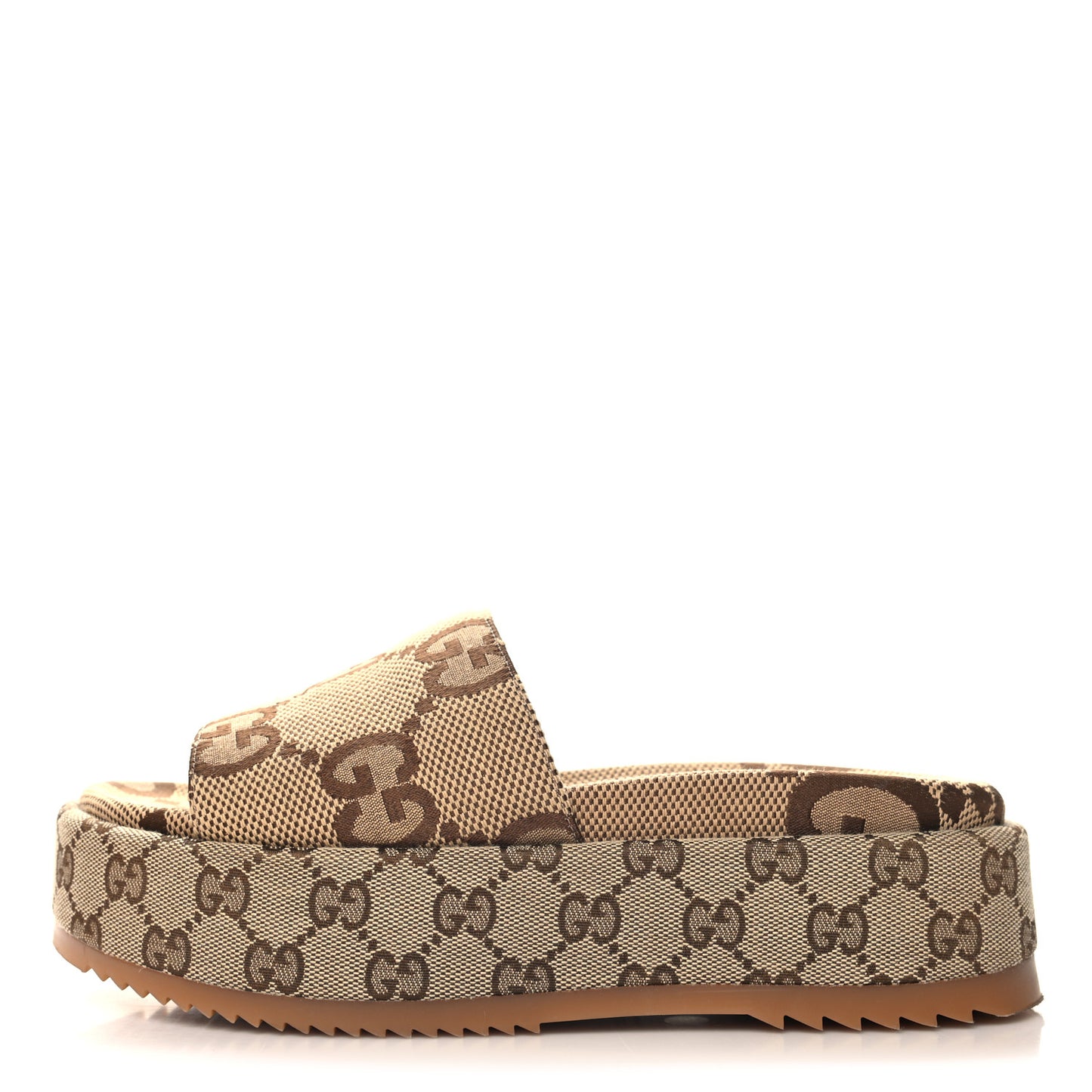 Monogram Maxi GG Angelina Platform 55mm Slide Sandals 38.5 Camel Ebony