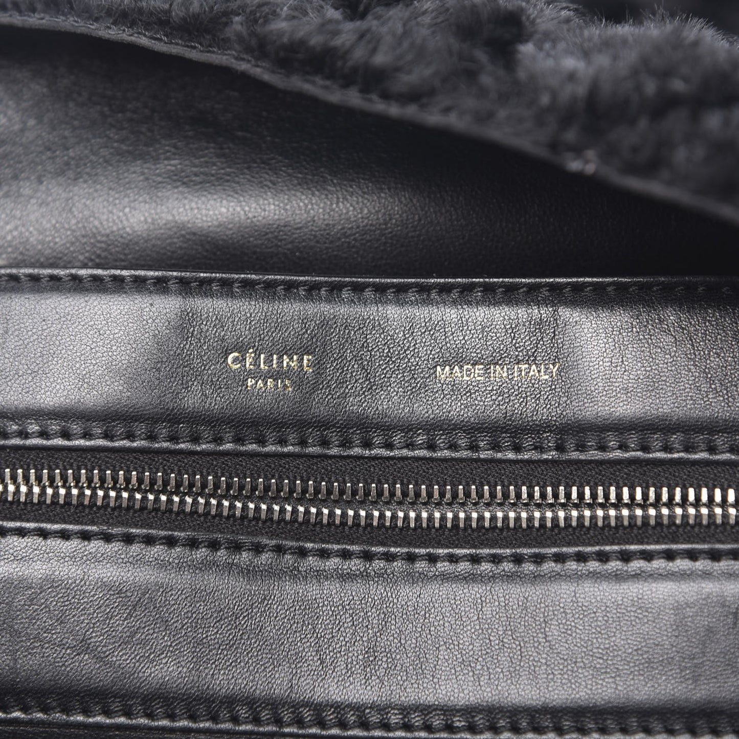 Shiny Smooth Calfskin Shearling Horizontal Cabas Zipper Tote Black