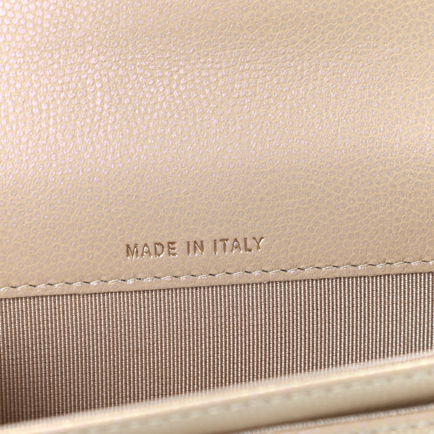 Iridescent Caviar Quilted Flap Card Holder Wallet Beige