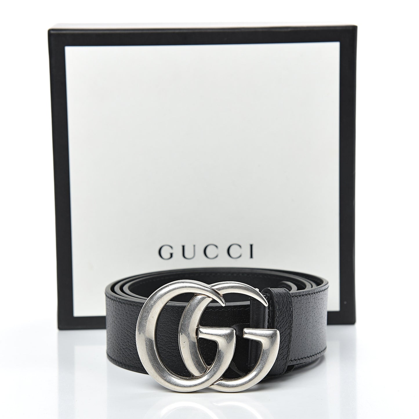 Textured Dollar Calfskin Nickel Double G 40mm Belt 105 42 Black