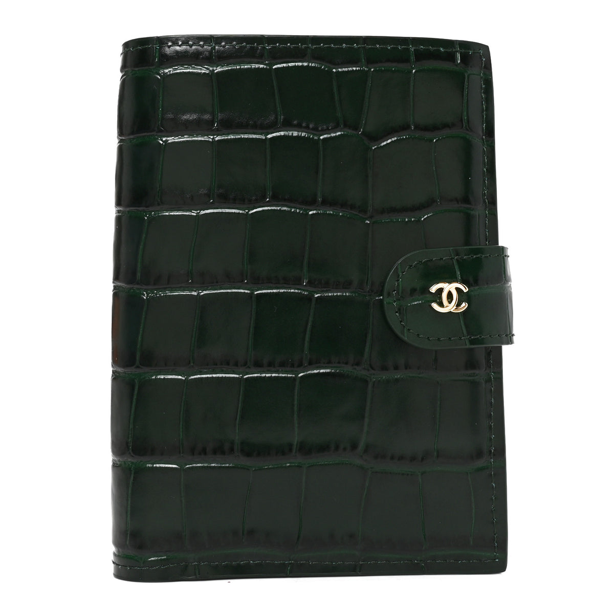 Chanel Calfskin Crocodile Embossed Crococo Passport Holder Emerald 1 of 7