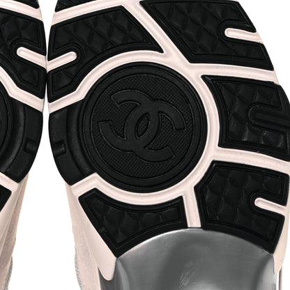 Chanel Nylon Calfskin Suede Womens CC Sneakers 39.5 Grey White Pink 21 of 32