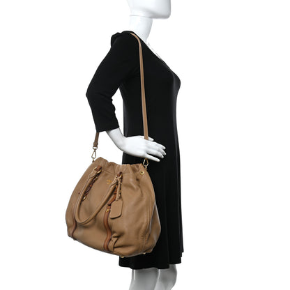 Prada Tessuto Nylon Vitello Daino Shopping Satchel Sughero 2 of 9