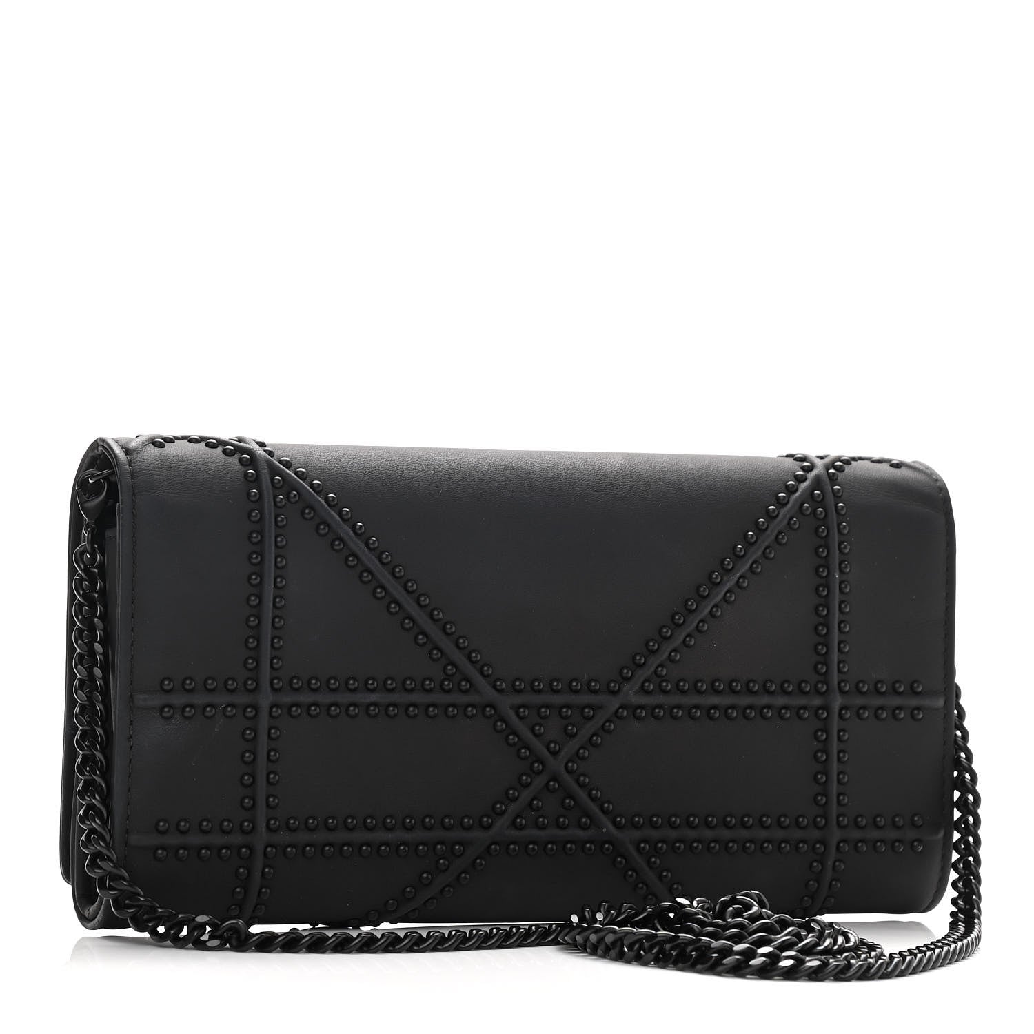 Christian Dior Ultra Matte Calfskin Studded Diorama Croisiere Chain Wallet Black 3 of 9