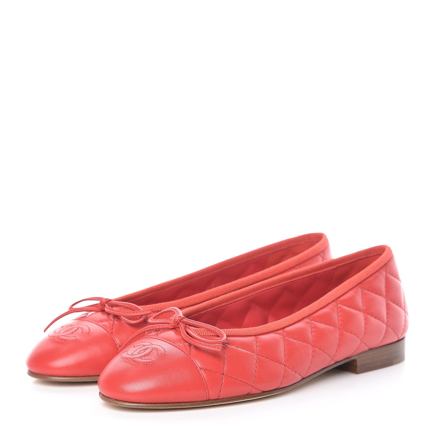 Lambskin Quilted CC Cap Toe Ballerina Flats 35.5 Light Red