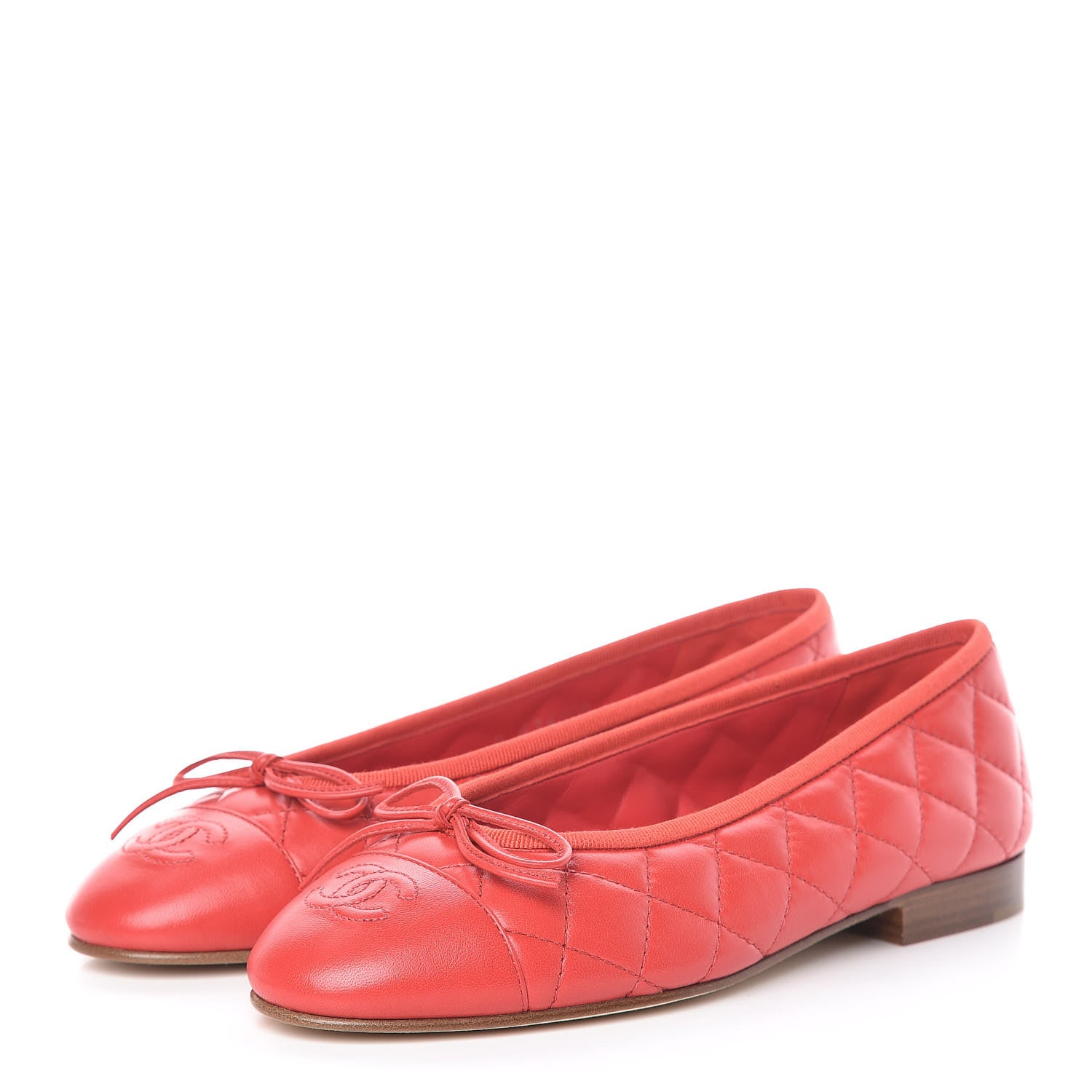 Chanel Lambskin Quilted CC Cap Toe Ballerina Flats 35.5 Light Red 3 of 8