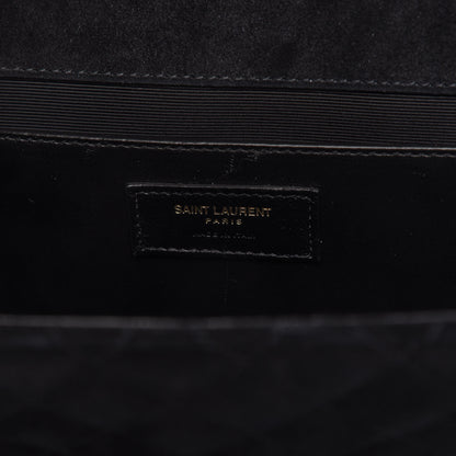 Saint Laurent Suede Mixed Matelasse Triquilt Medium Monogram Satchel Black 8 of 9