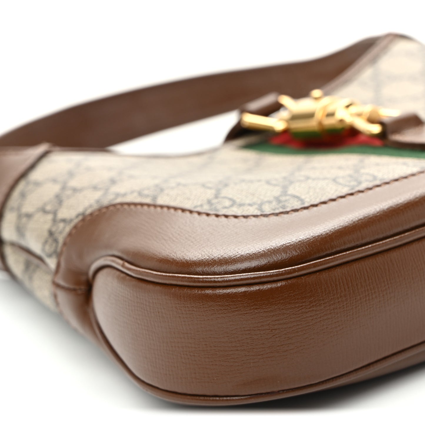 GG Supreme Monogram Azalea Calfskin Web Small Jackie 1961 Hobo Beige Ebony Brown Sugar