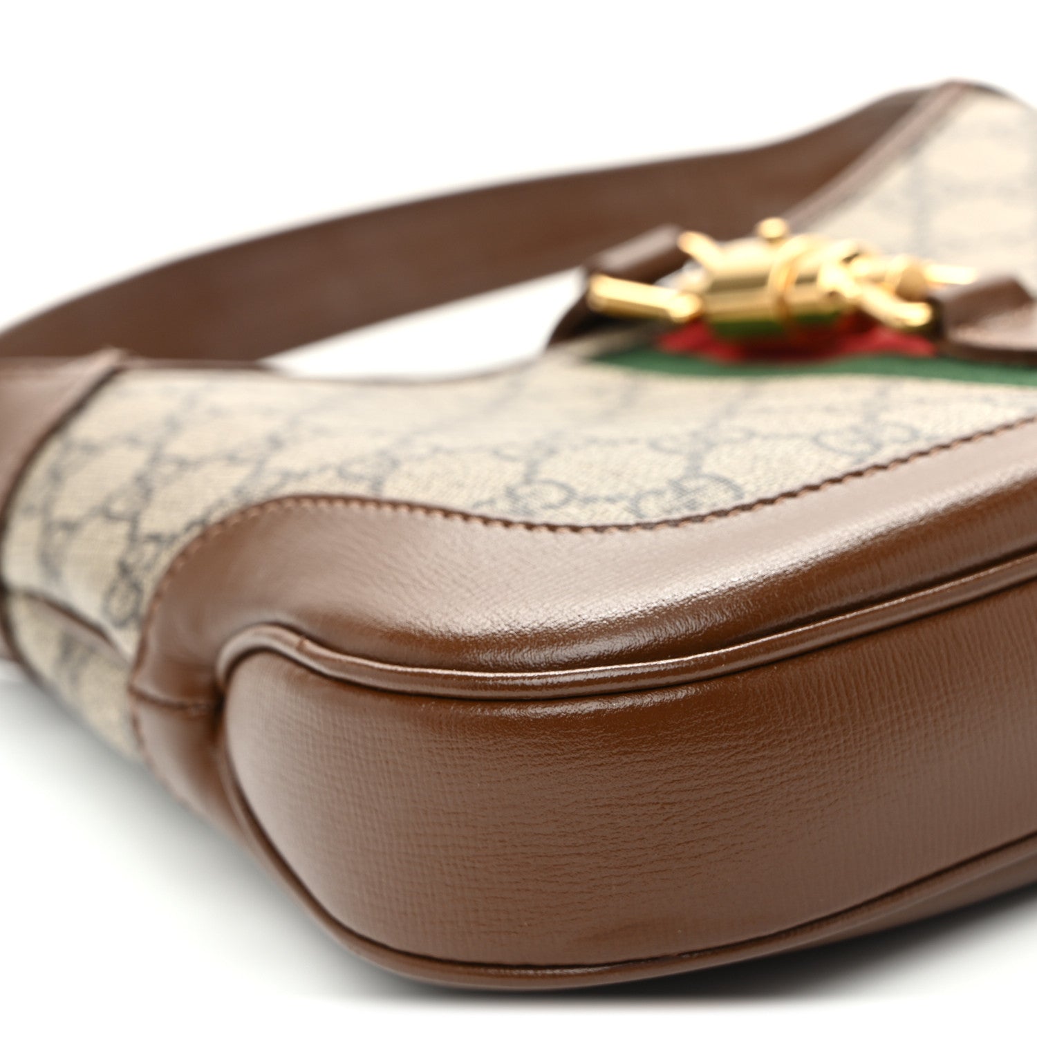 Gucci GG Supreme Monogram Azalea Calfskin Web Small Jackie 1961 Hobo Beige Ebony Brown Sugar 9 of 12