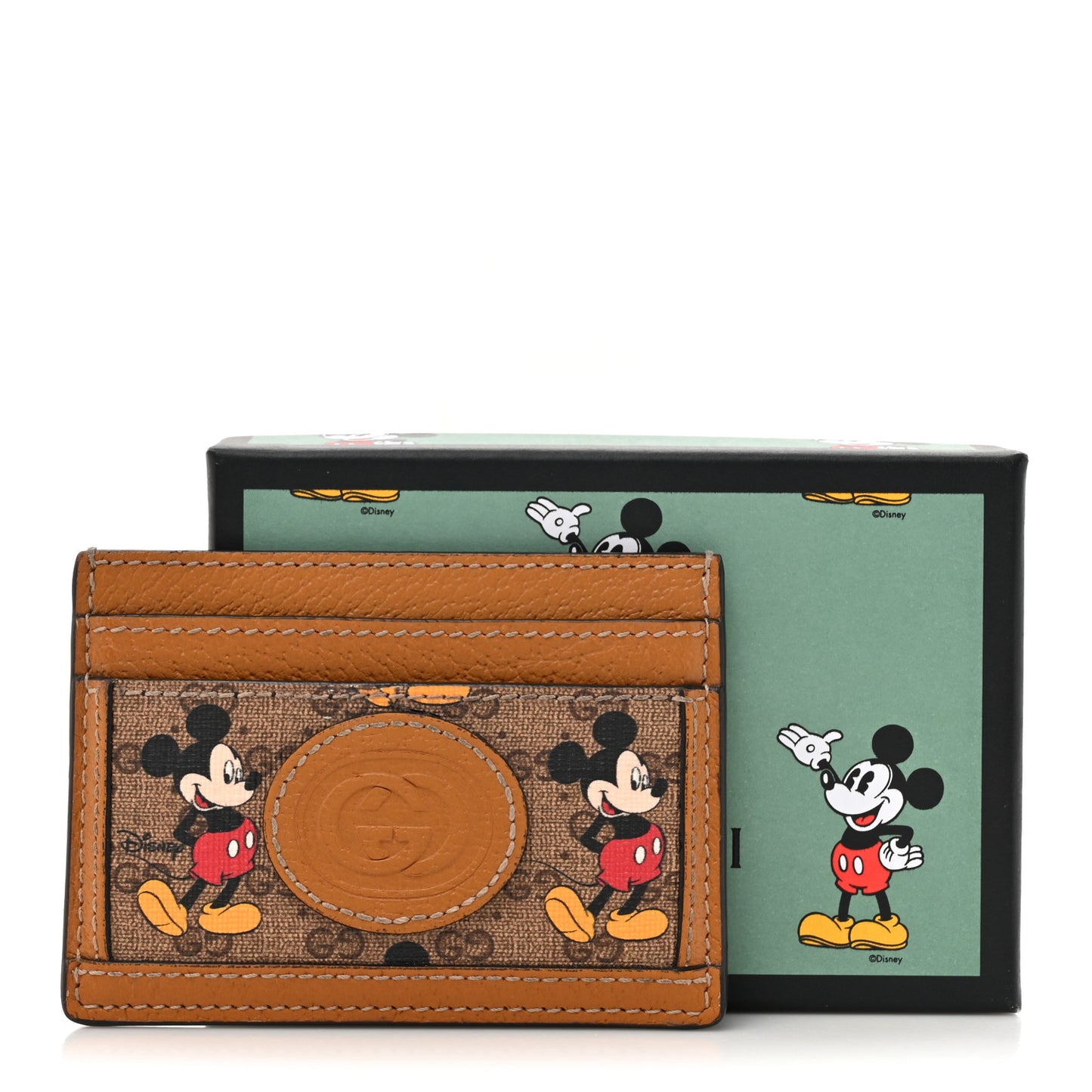 X DISNEY Mini Vintage GG Supreme Monogram Mickey Mouse Card Holder Beige Vintage Sun Oil