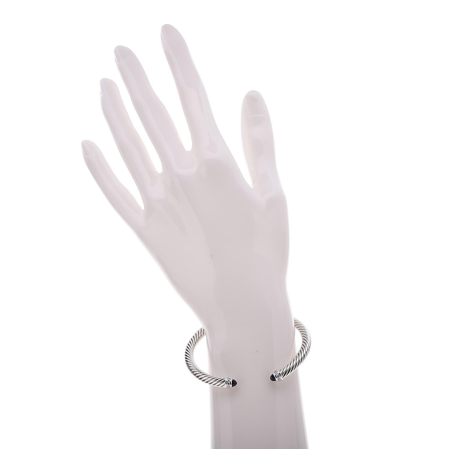 David Yurman Sterling Silver Diamond Amethyst 5mm Cable Classics Bracelet 2 of 6