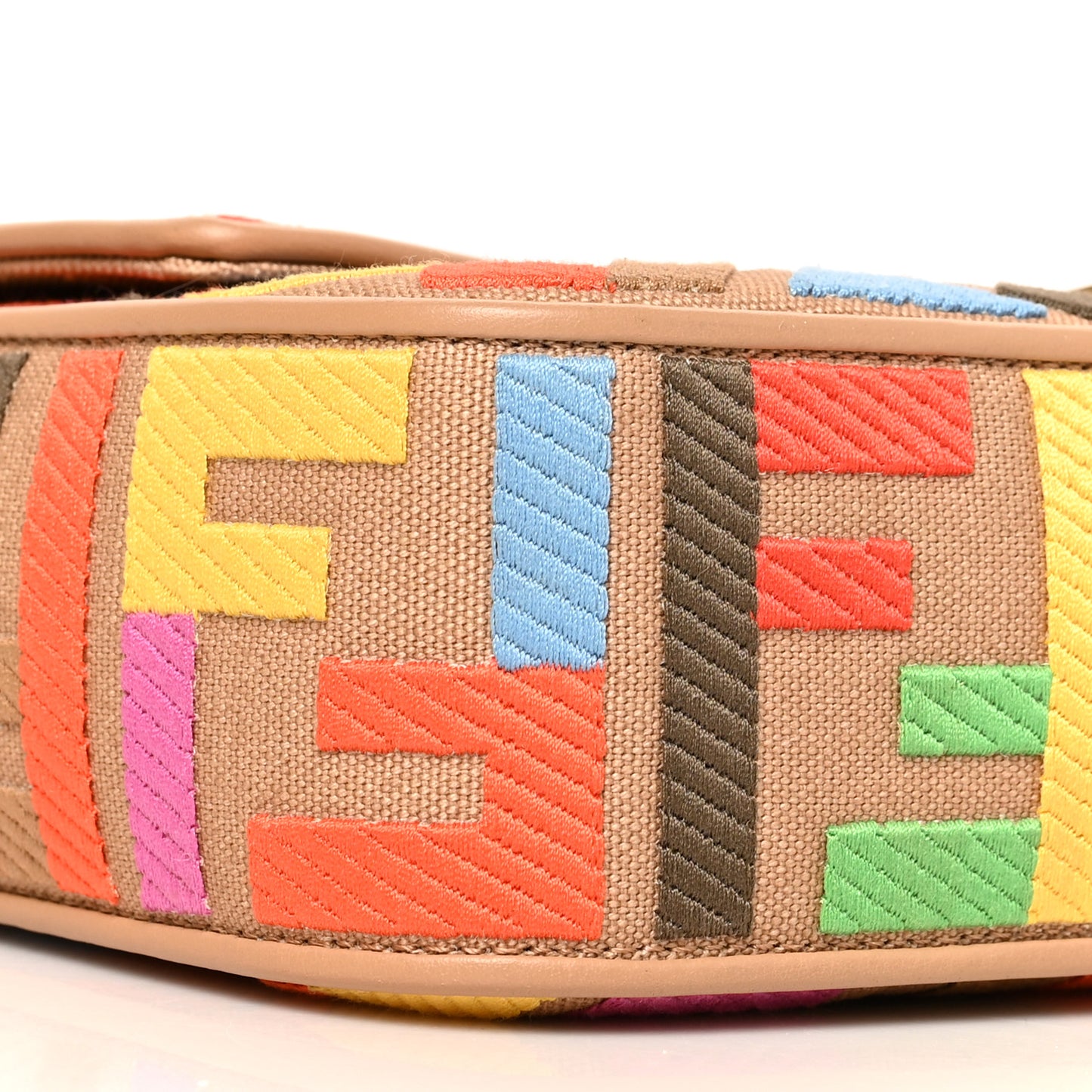 Canvas Vitello King FF Multicolor Embroidered Baguette Multicolor Cuoio