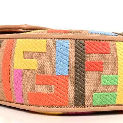 Fendi Canvas Vitello King FF Multicolor Embroidered Baguette Multicolor Cuoio 7 of 8