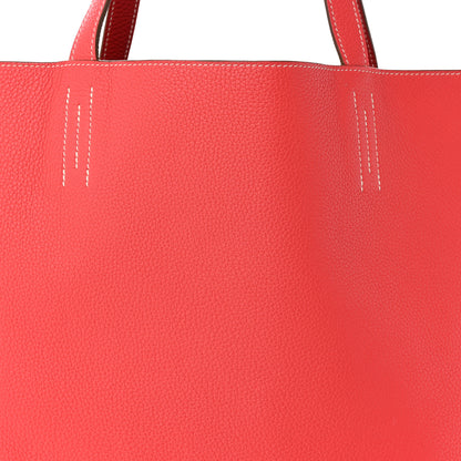 Hermes Taurillon Clemence Double Sens 45 Reversible Tote Rouge Casaque Rose Jaipur 12 of 19