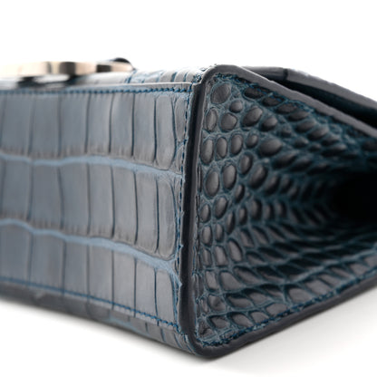 Balenciaga Shiny Calfskin Crocodile Embossed Hourglass Top Handle Bag XS Denim Blue 10 of 12