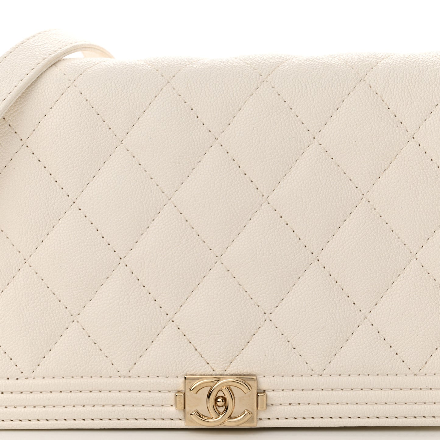 Caviar Quilted Boy Wallet On Chain WOC White