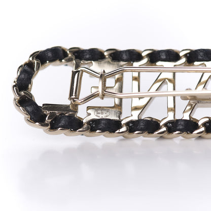 Chanel Metal Lambskin Vintage Allure Logo Hair Clip Black Gold 3 of 3