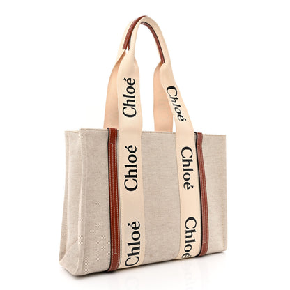 Chloe Cotton Calfskin Medium Woody Ribbon Tote White Brown 3 of 11