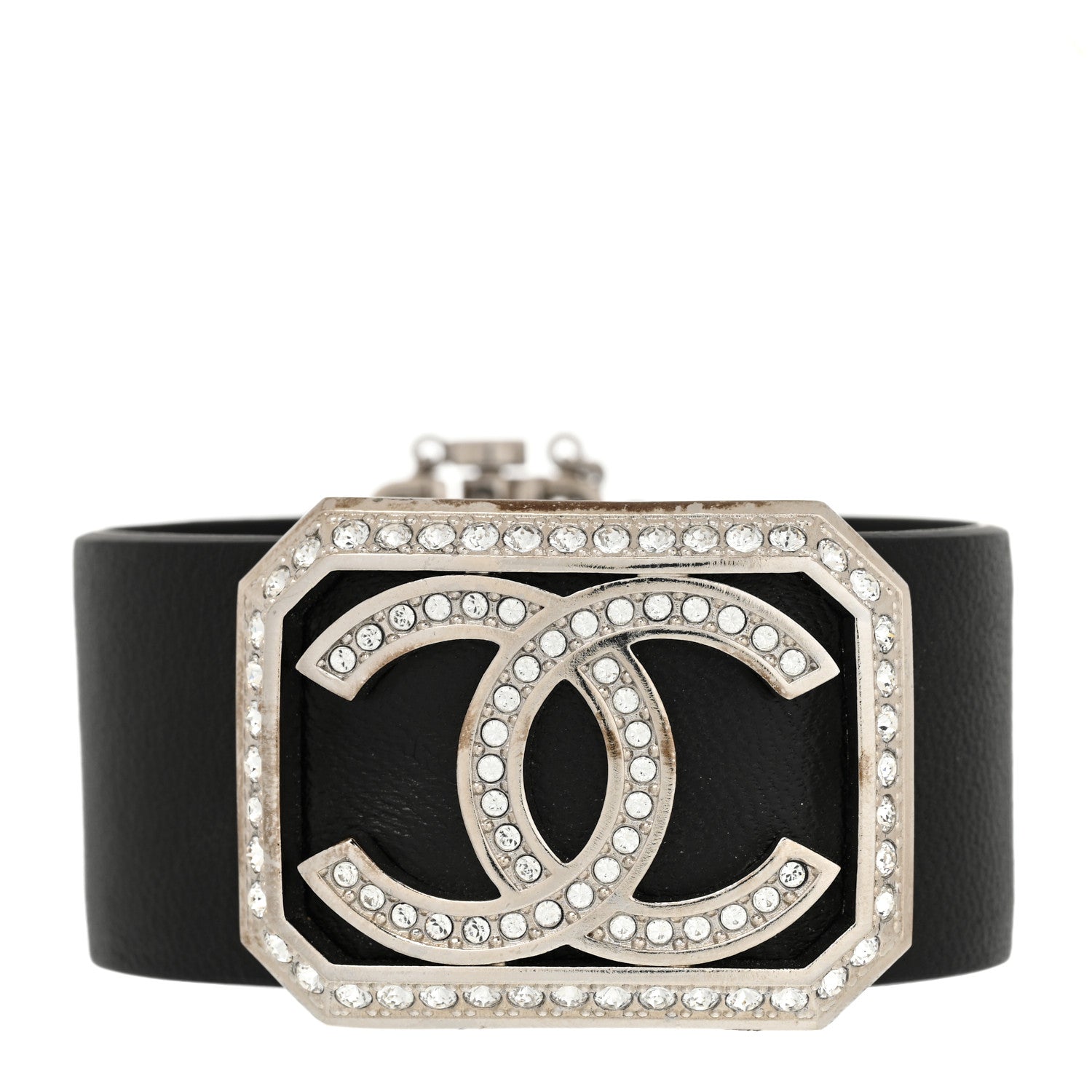 Chanel Calfskin Crystal CC Cuff Bracelet M Black 1 of 9