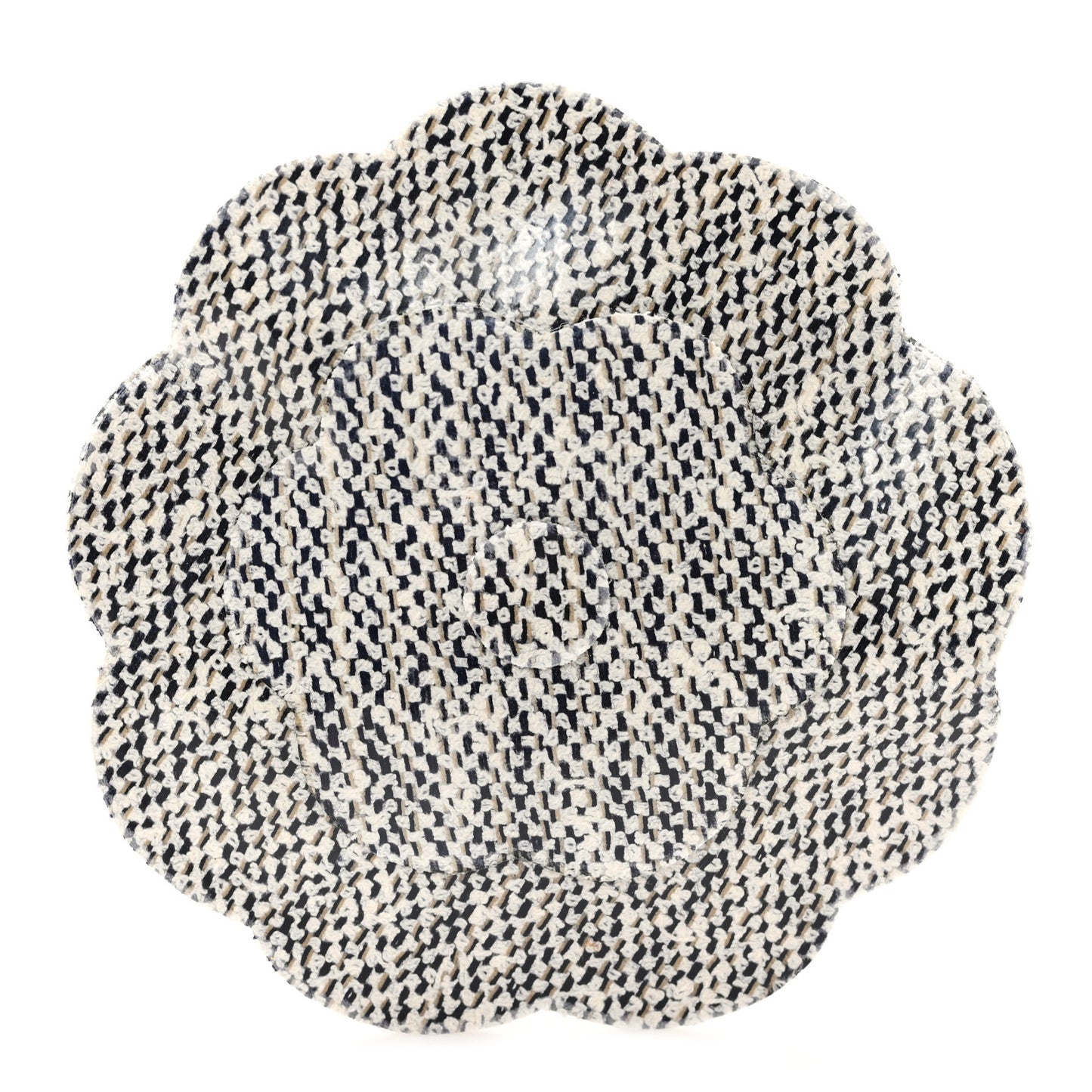 Patent Tweed Print Camellia Pin Brooch Grey