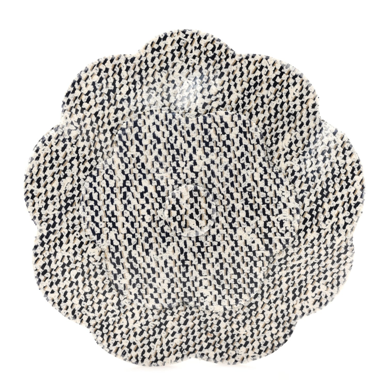 Chanel Patent Tweed Print Camellia Pin Brooch Grey 1 of 4