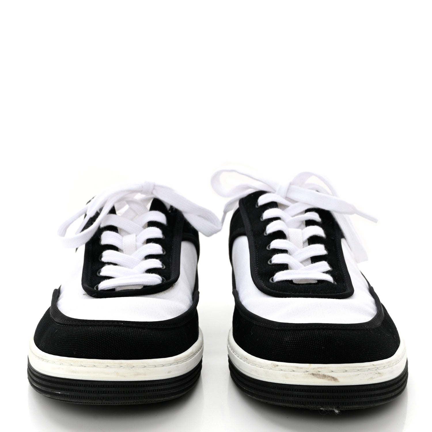 Chanel Fabric Womens Logo Sneakers 41 Black White 1200578