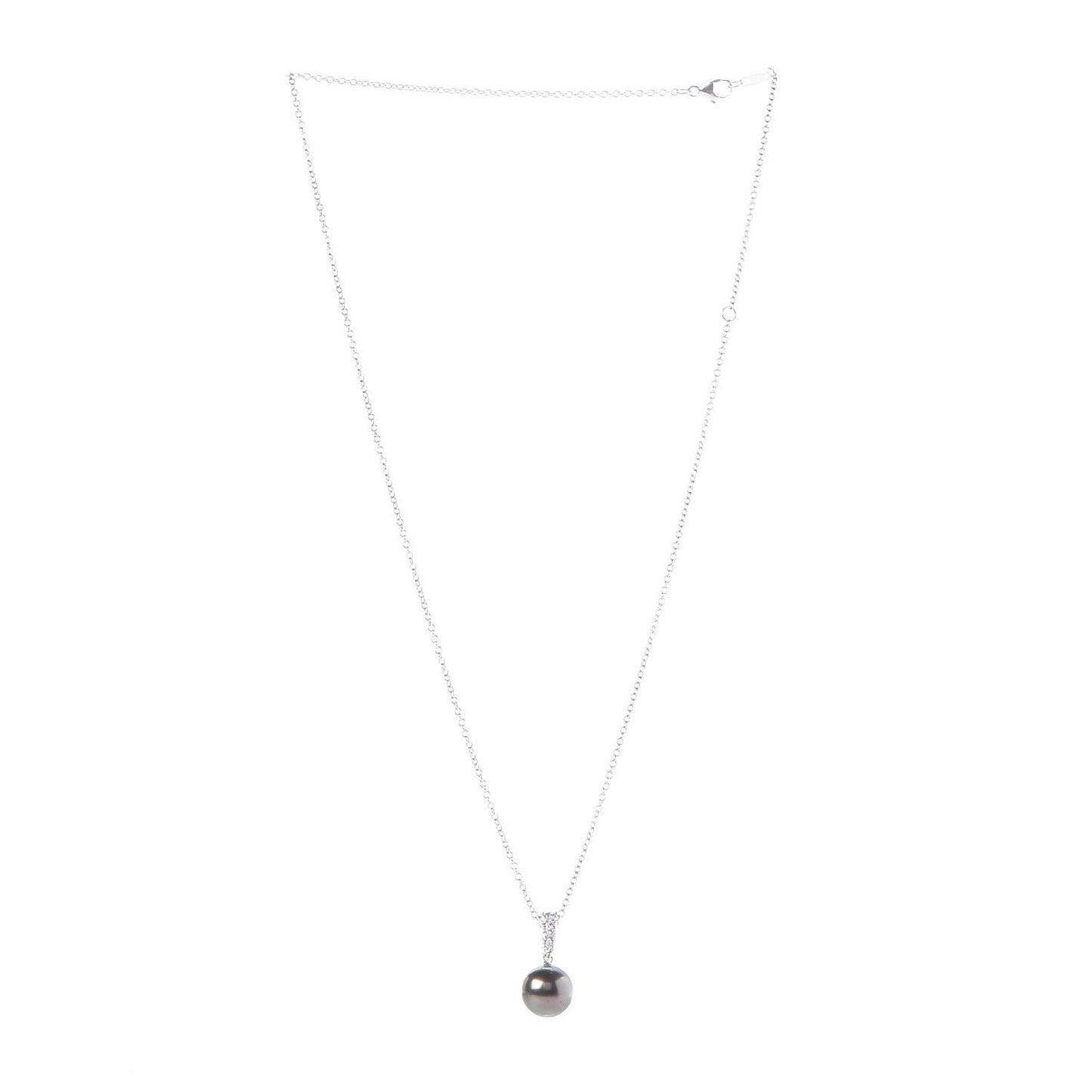 18K White Gold Diamond Tahitian Pearl Morning Dew Pendant Necklace