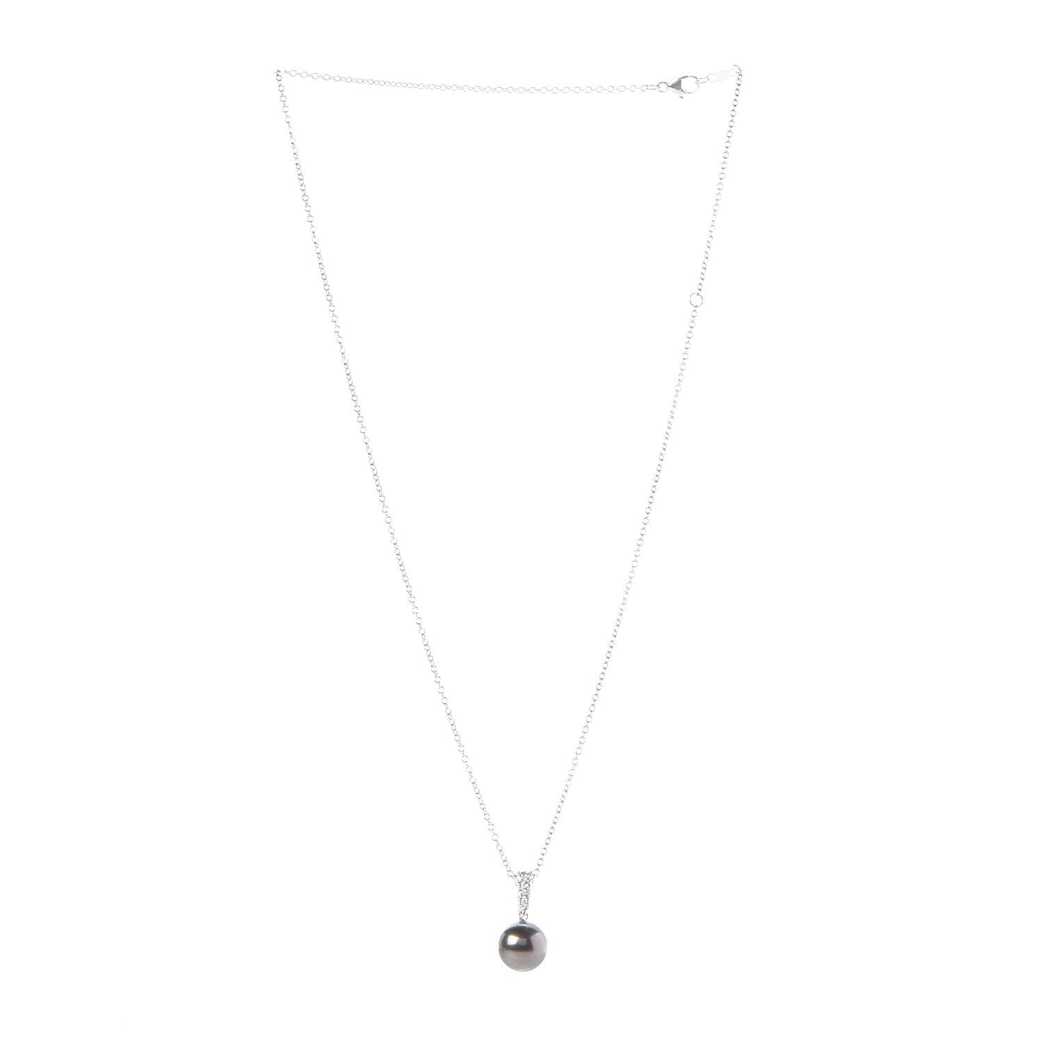 Mikimoto 18K White Gold Diamond Tahitian Pearl Morning Dew Pendant Necklace 3 of 7