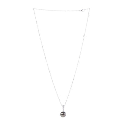 Mikimoto 18K White Gold Diamond Tahitian Pearl Morning Dew Pendant Necklace 3 of 7