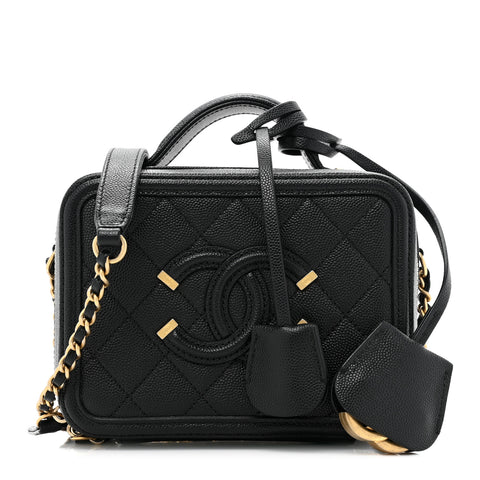 Caviar Quilted Small CC Filigree Vanity Case Black